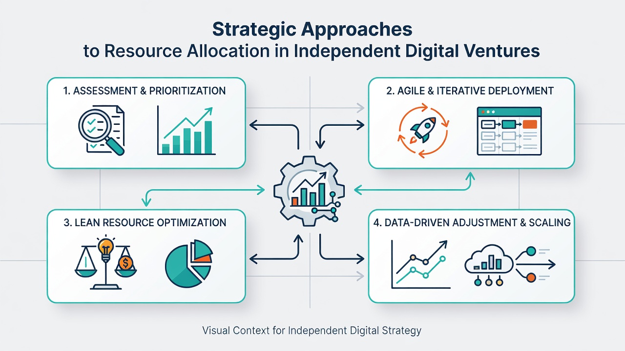 Digital analytics dashboard displaying resource allocation metrics and performance indicators for independent online businesses
